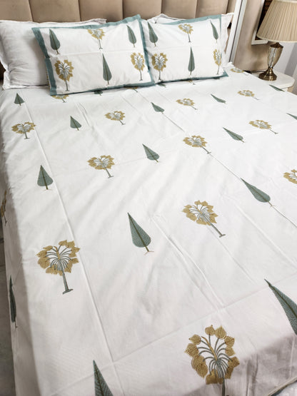 HAND BLOCK PRINTED BEDSHEET WITH TWO PILLOW COVERS