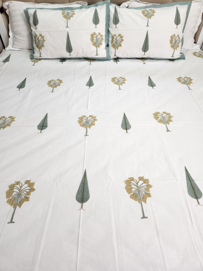 HAND BLOCK PRINTED BEDSHEET WITH TWO PILLOW COVERS