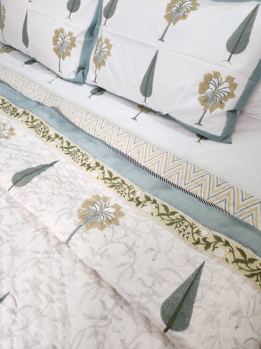 HAND BLOCK PRINTED BEDSHEET WITH TWO PILLOW COVERS