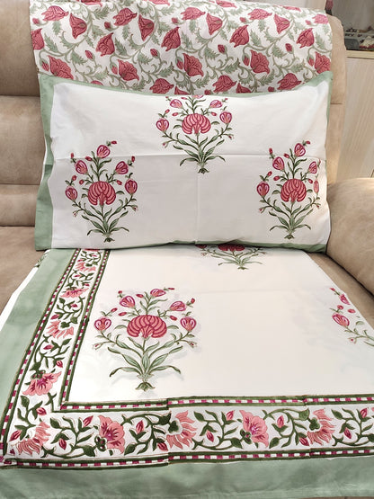 HAND BLOCK PRINTED BEDSHEET WITH TWO PILLOW COVERS