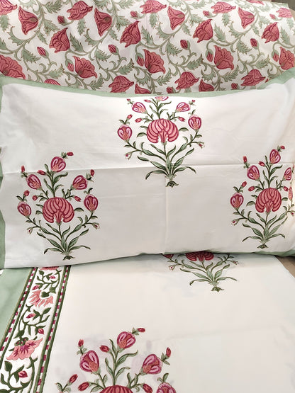 HAND BLOCK PRINTED BEDSHEET WITH TWO PILLOW COVERS