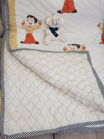 CHHOTA BHEEM HANDBLOCKED REVERSIBLE MULMUL BABY QUILT