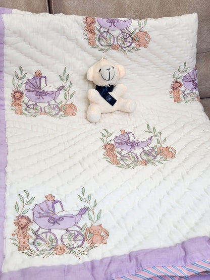 LITTLE ONE HANDBLOCKED REVERSIBLE MULMUL BABY QUILT