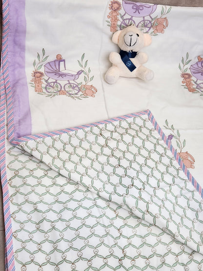 CUTE BABY MULMUL DOHAR / AC BLANKET HAND BLOCKED REVERSIBLE