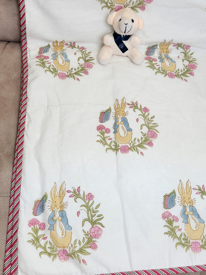 RARE LITTLE RABBIT MULMUL DOHAR / AC BLANKET HAND BLOCKED REVERSIBLE