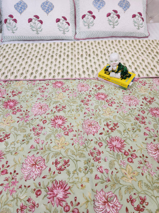 REVERSIBLE HAND BLOCK PRINTED SINGLE BED DOHAR / SUMMER BLANKET / AC BLANKET (Copy)