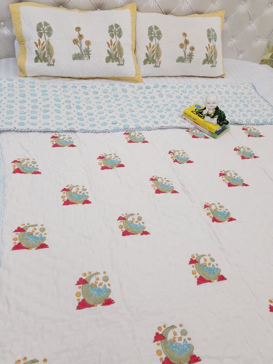 HANDBLOCKED SINGLE BED QUILT