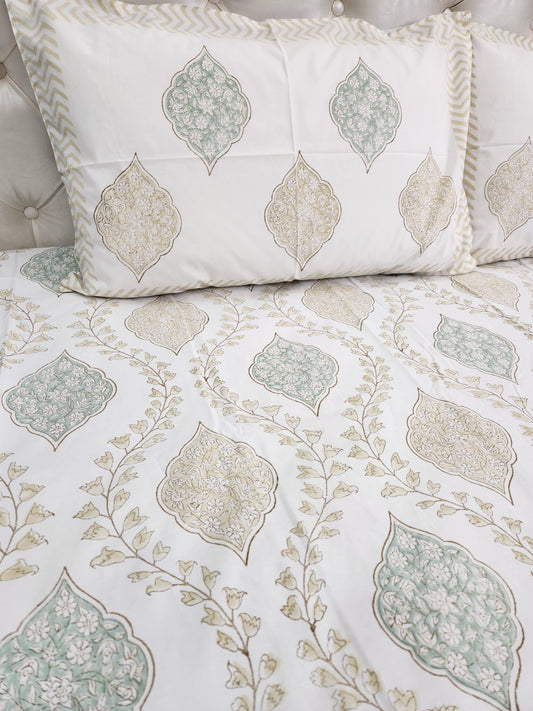 HAND BLOCK PRINTED BEDSHEET WITH TWO PILLOW COVERS