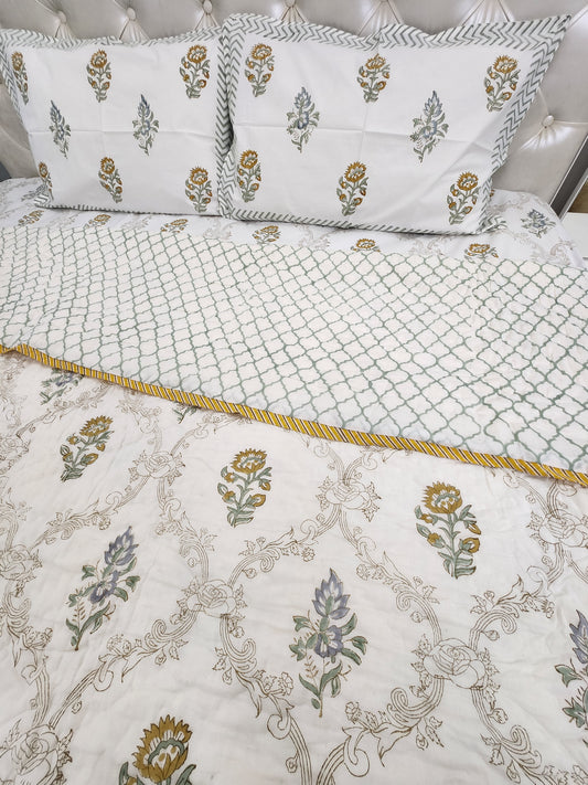 HANDBLOCKED SINGLE BED QUILT