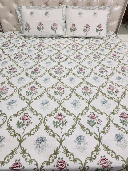 HAND BLOCK PRINTED BEDSHEET WITH TWO PILLOW COVERS