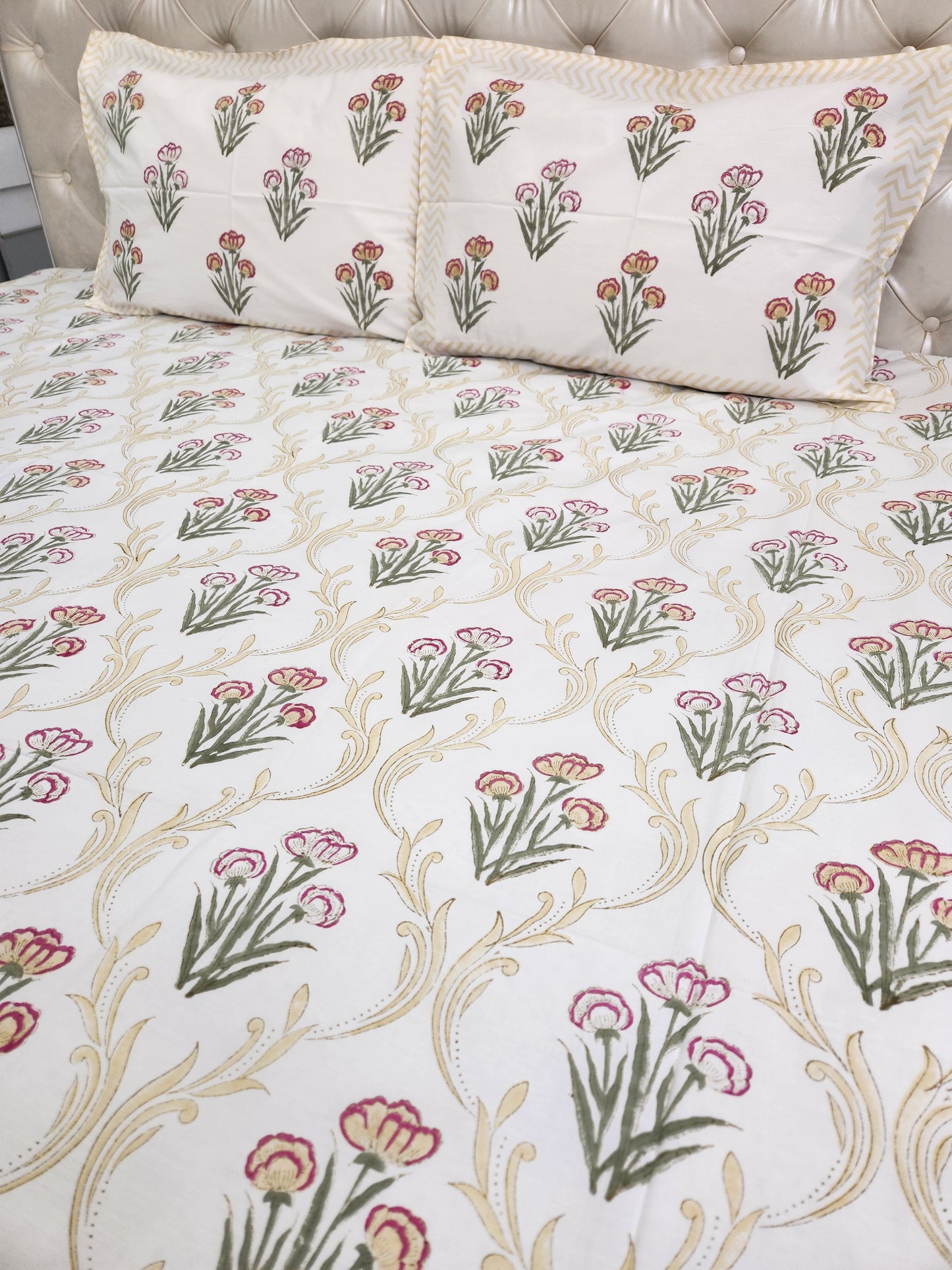 HAND BLOCK PRINTED BEDSHEET WITH TWO PILLOW COVERS