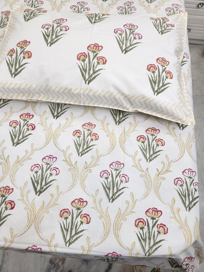 HAND BLOCK PRINTED BEDSHEET WITH TWO PILLOW COVERS