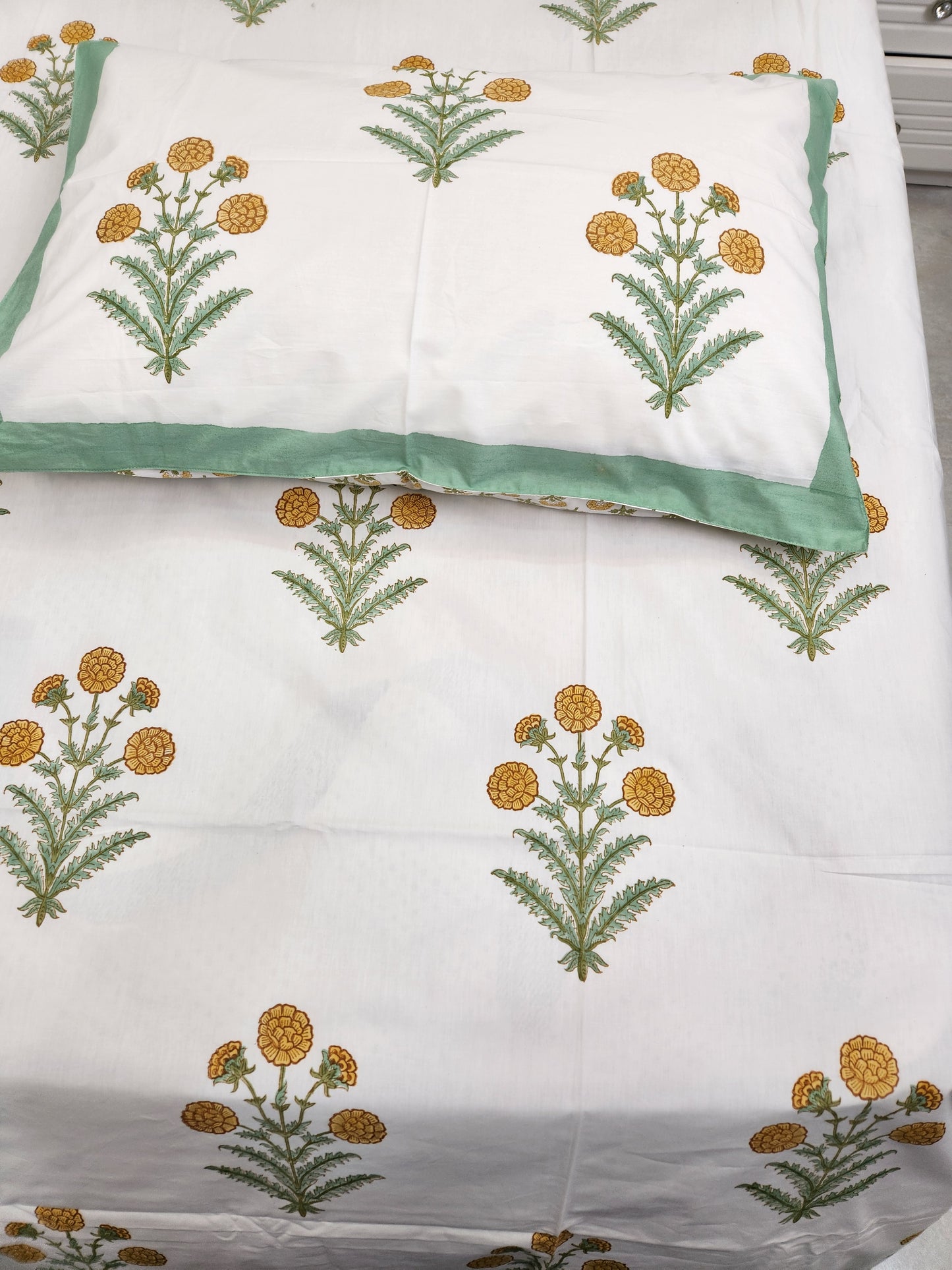 HAND BLOCK PRINTED BEDSHEET WITH TWO PILLOW COVERS