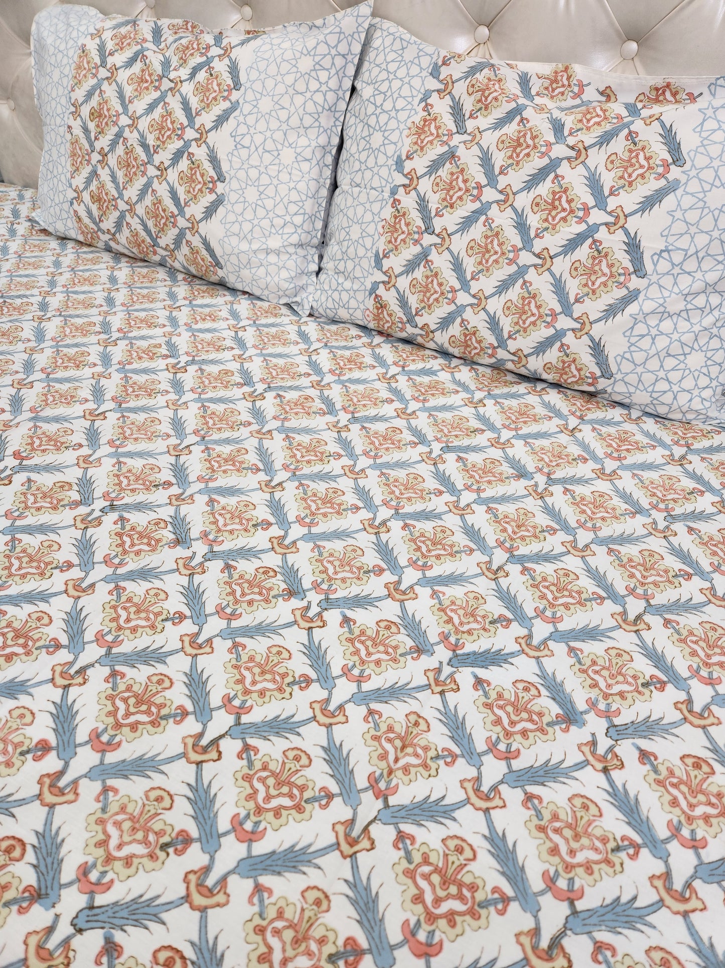 HAND BLOCK PRINTED BEDSHEET WITH TWO PILLOW COVERS