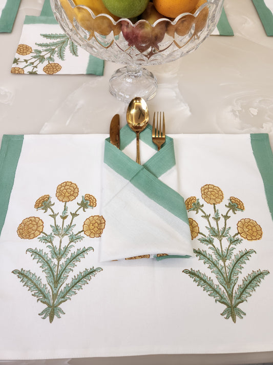 HANDBLOCKED COTTON CANVAS TABLE MATS AND NAPKINS