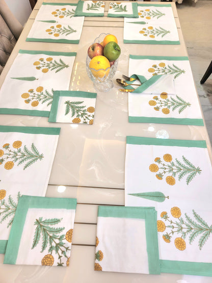 HANDBLOCKED COTTON CANVAS TABLE MATS AND NAPKINS