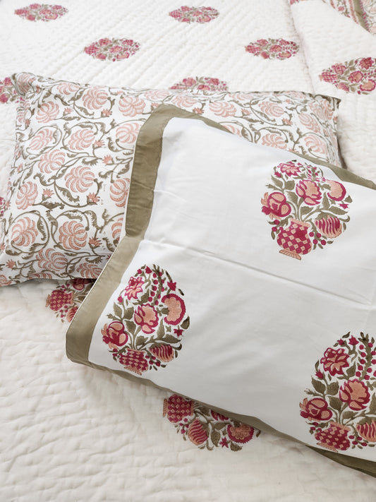 HAND BLOCK PRINTED PERCALE COTTON BEDSHEET WITH TWO PILLOW COVERS