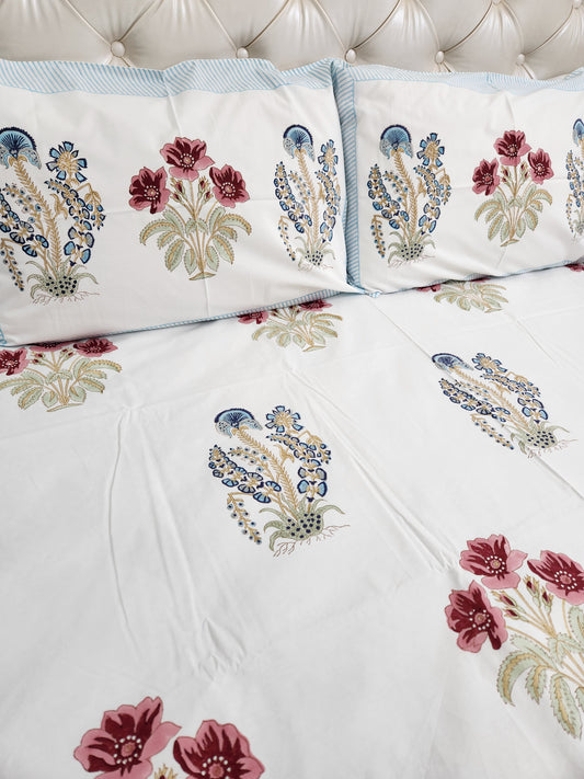 HAND BLOCK PRINTED BEDSHEET WITH TWO PILLOW COVERS