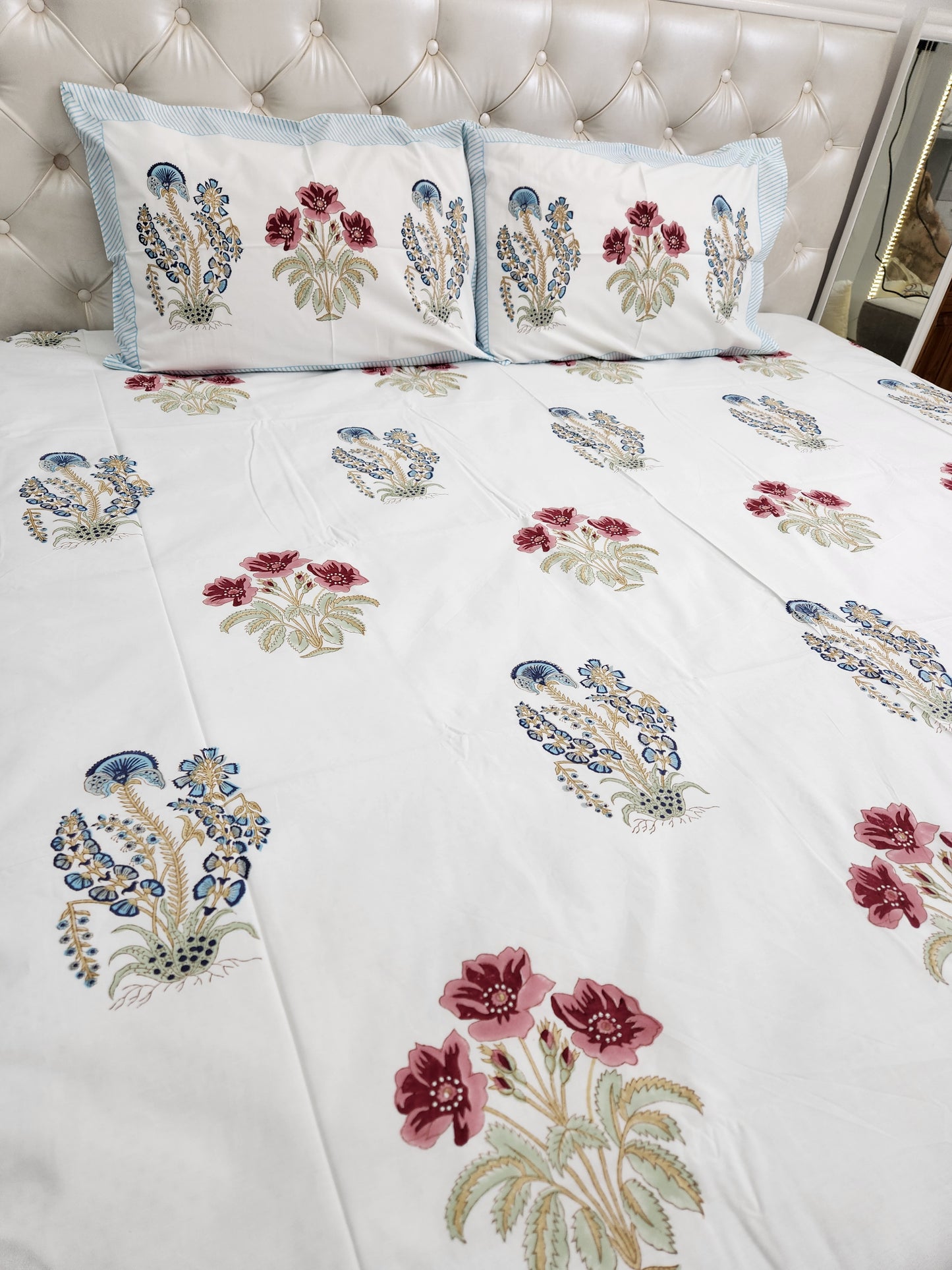 HAND BLOCK PRINTED BEDSHEET WITH TWO PILLOW COVERS