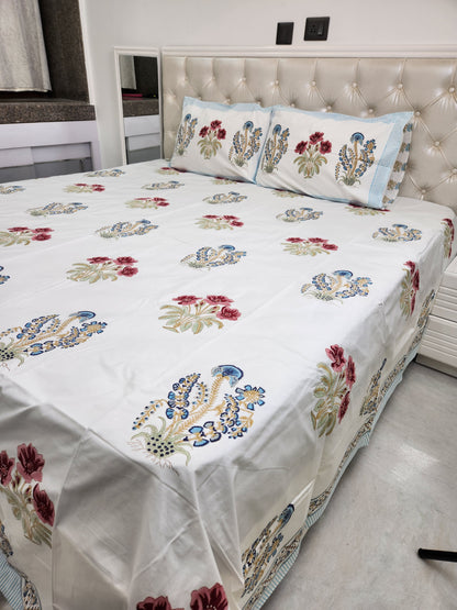 HAND BLOCK PRINTED BEDSHEET WITH TWO PILLOW COVERS