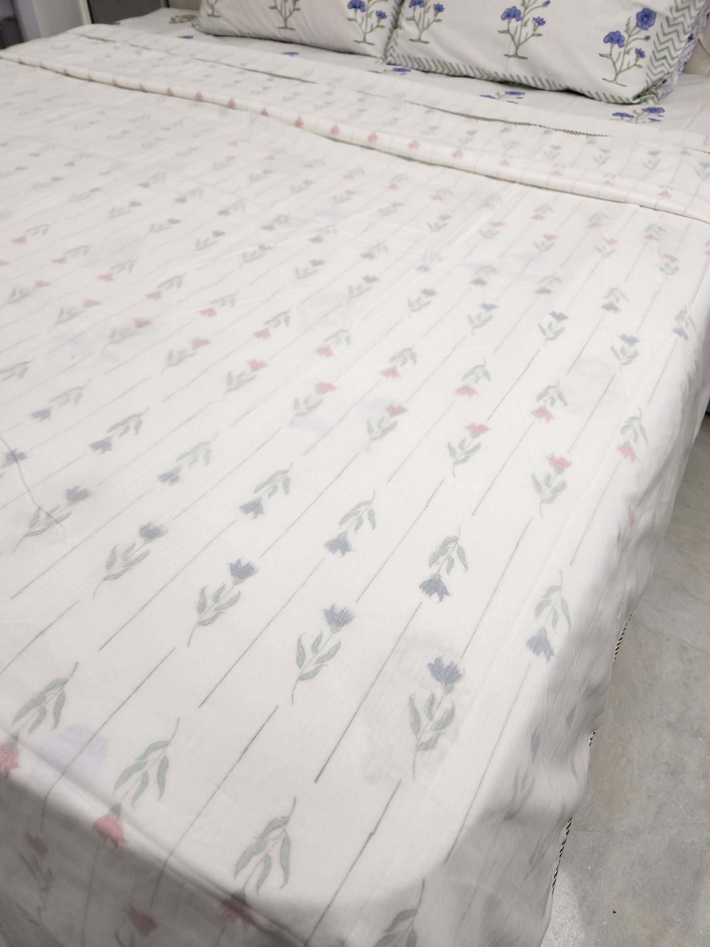 3D HAND BLOCK PRINTED MULMUL DOUBLE BED DOHAR / SUMMER BLANKET / AC BLANKET