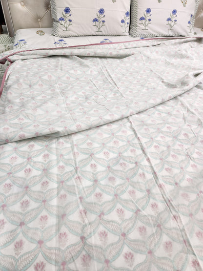 3D HAND BLOCK PRINTED MULMUL DOUBLE BED DOHAR / SUMMER BLANKET / AC BLANKET