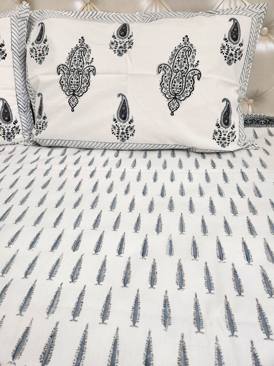 HAND BLOCK PRINTED BEDSHEET WITH TWO PILLOW COVERS