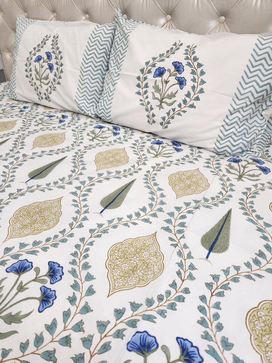 HAND BLOCK PRINTED BEDSHEET WITH TWO PILLOW COVERS