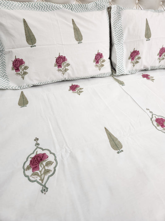 HAND BLOCK PRINTED BEDSHEET WITH TWO PILLOW COVERS