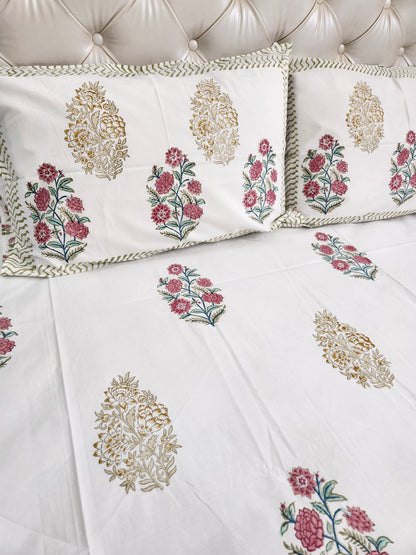 HAND BLOCK PRINTED BEDSHEET WITH TWO PILLOW COVERS