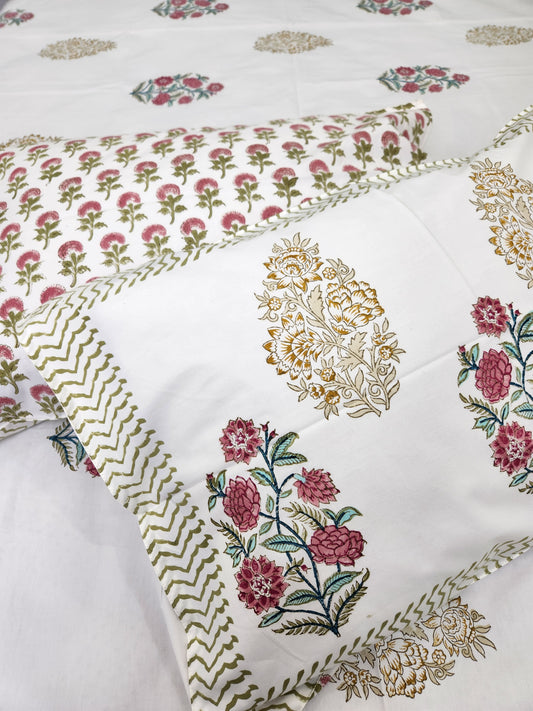 HAND BLOCK PRINTED BEDSHEET WITH TWO PILLOW COVERS