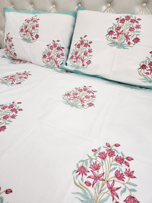 HAND BLOCK PRINTED BEDSHEET WITH TWO PILLOW COVERS