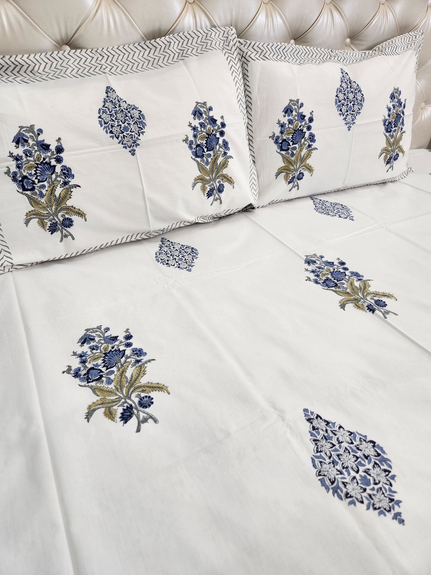 HAND BLOCK PRINTED BEDSHEET WITH TWO PILLOW COVERS