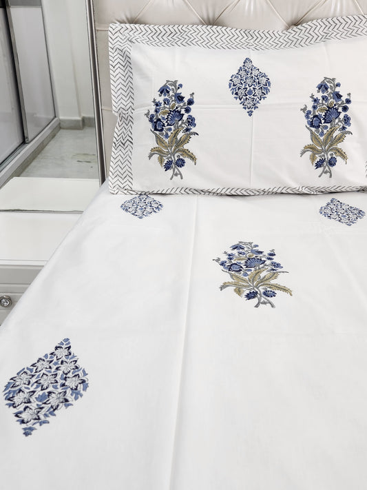 HAND BLOCK PRINTED BEDSHEET WITH TWO PILLOW COVERS