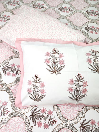 BOTANICAL BLISS HAND BLOCK PRINTED BEDSHEET WITH TWO PILLOW COVERS