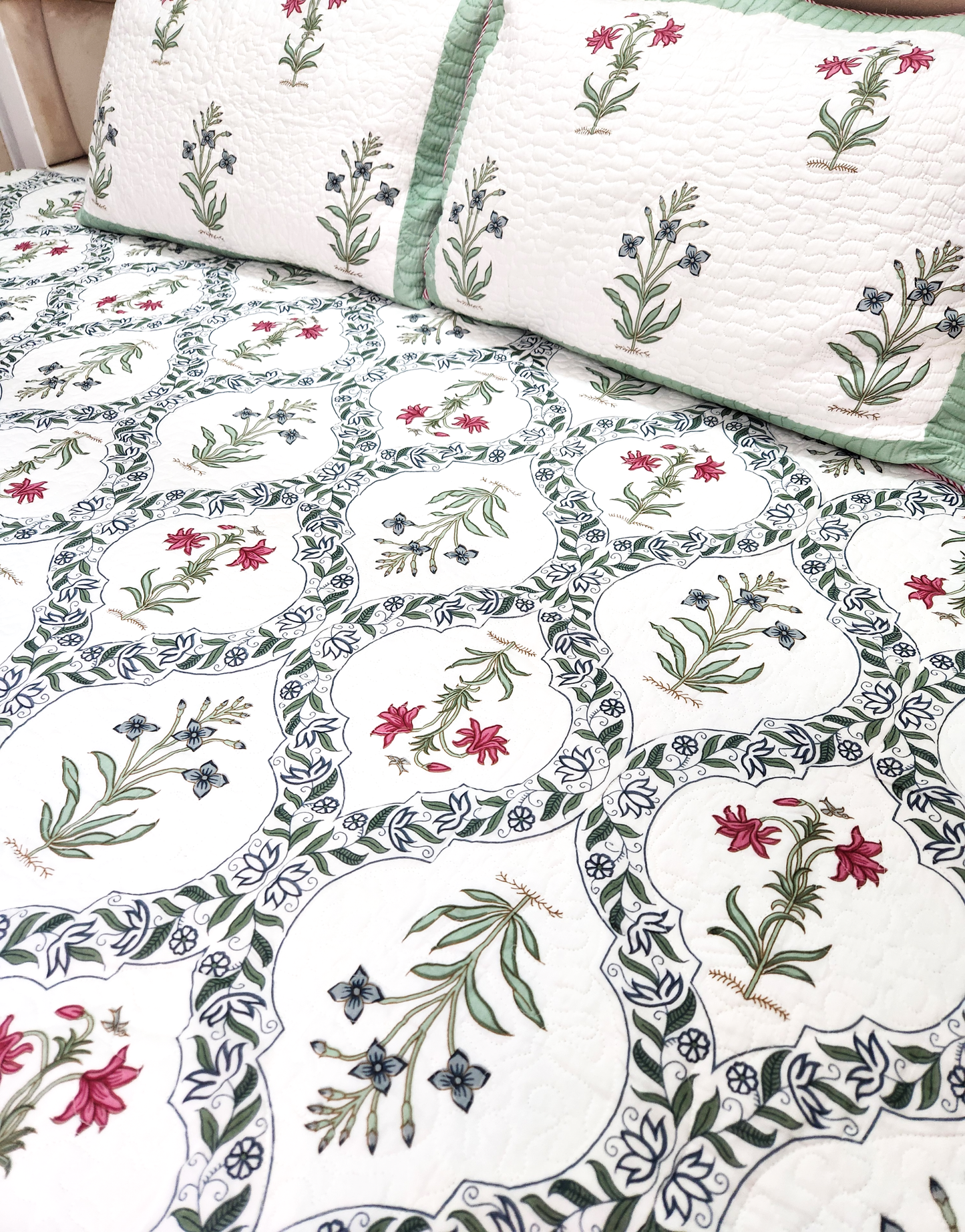 RAJASTHANI WEB HANDBLOCKED REVERSIBLE QUILTED BED COVER