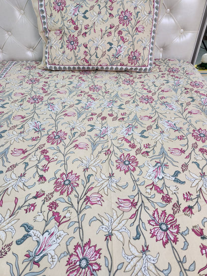 SINGLE COTTON BEDSHEET WITH ONE  PILLOW COVER