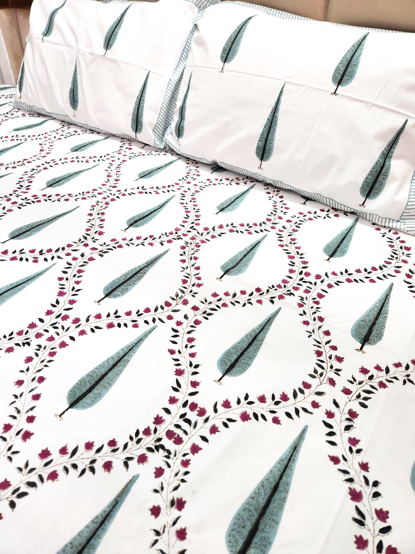 RAJASTHAN RHYTHMS HAND BLOCK PRINTED BEDSHEET WITH TWO PILLOW COVERS