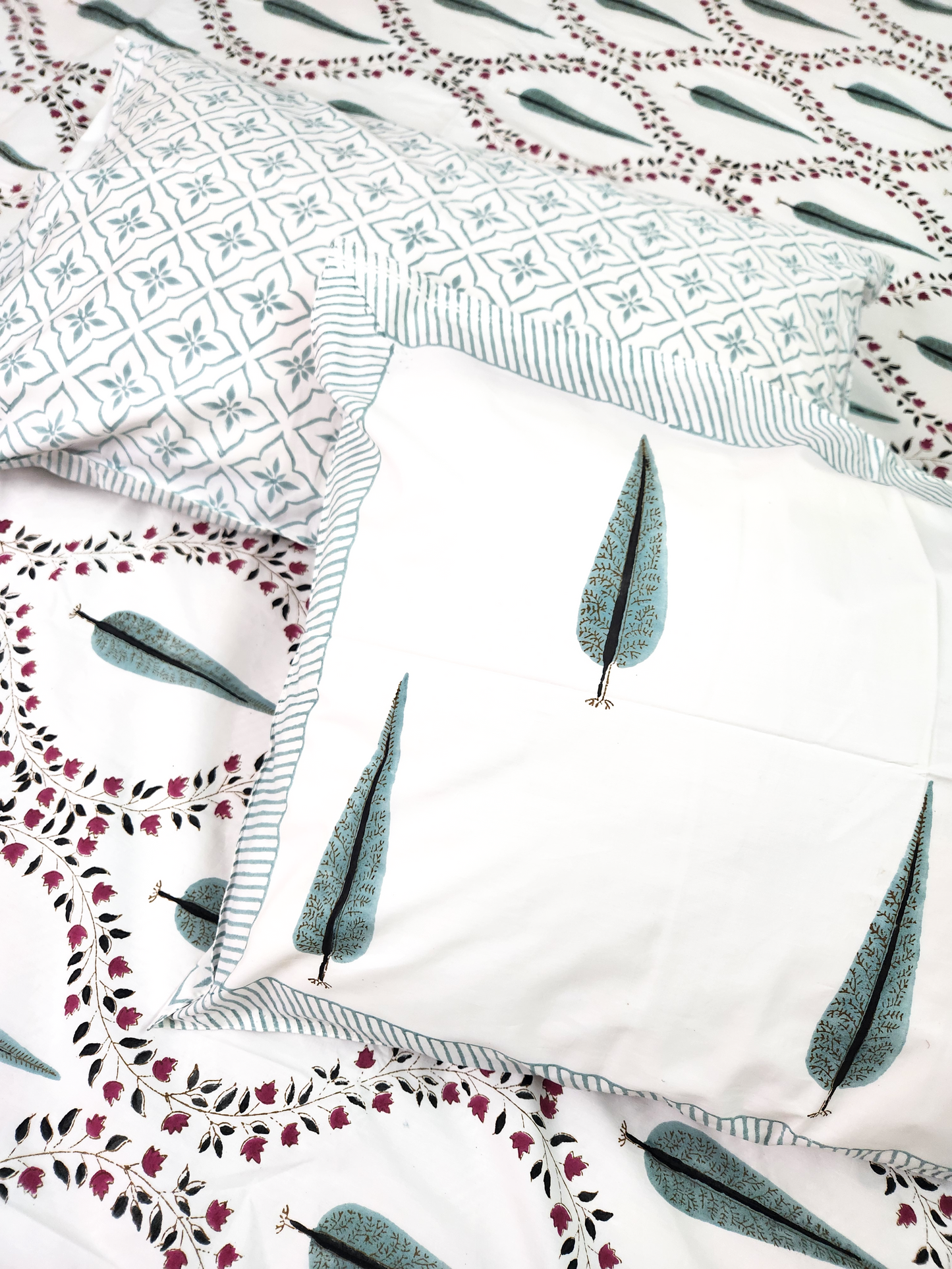 RAJASTHAN RHYTHMS HAND BLOCK PRINTED BEDSHEET WITH TWO PILLOW COVERS