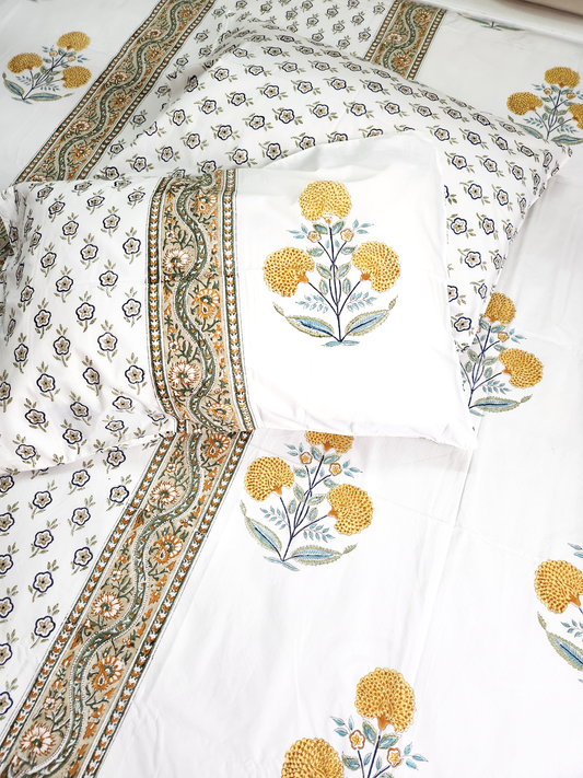 BLOCKPRINT BLISS HAND BLOCK PRINTED BEDSHEET WITH TWO PILLOW COVERS