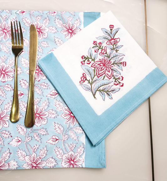 GULDASTA HANDBLOCKED COTTON CANVAS TABLE MATS AND NAPKINS