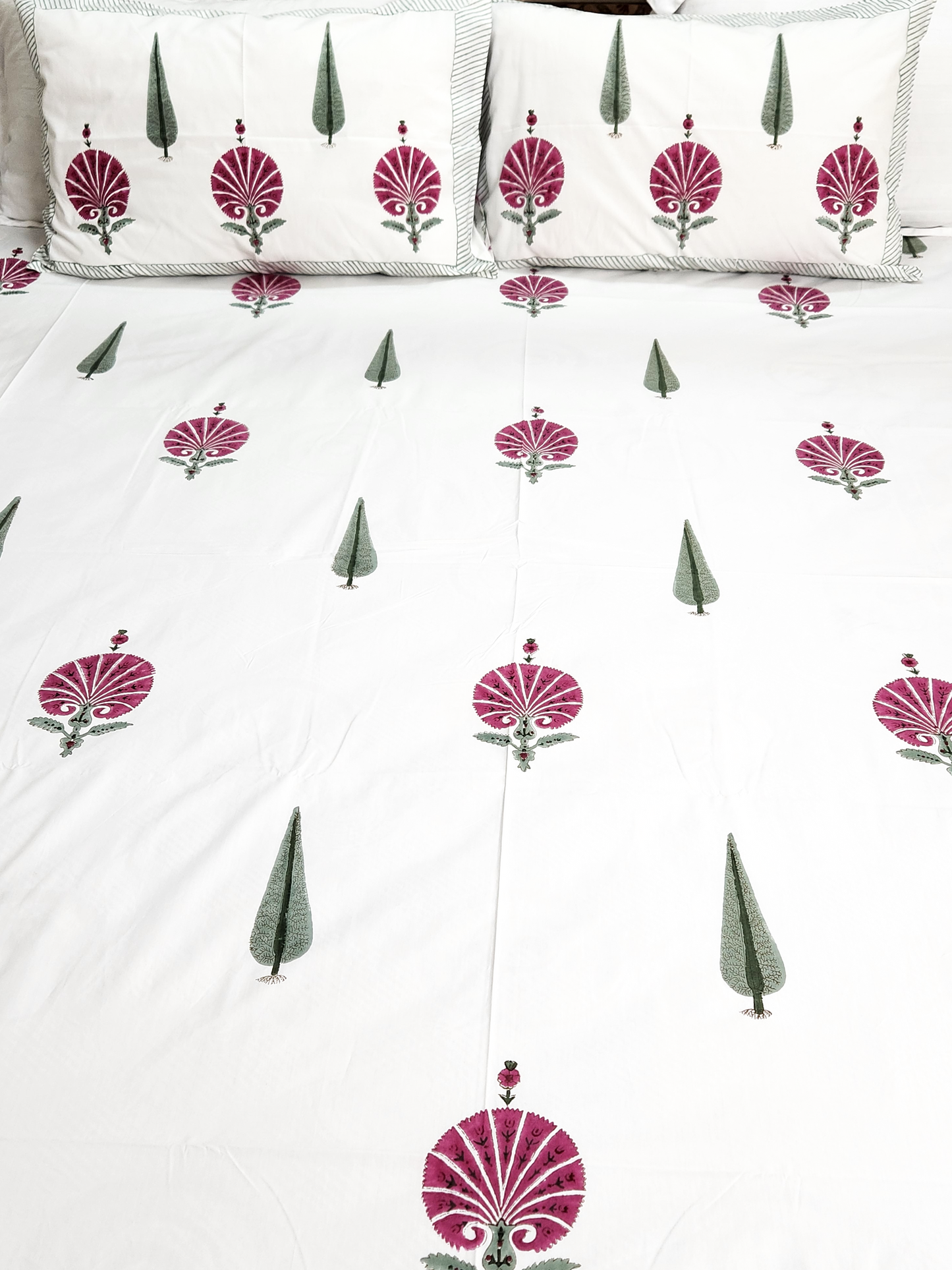 POPPY HAND BLOCK PRINTED BEDSHEET WITH TWO PILLOW COVERS