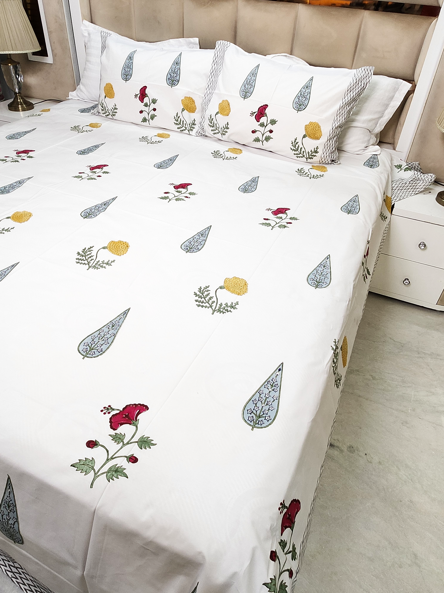 RAJWADI RADIANCE HAND BLOCK PRINTED BEDSHEET WITH TWO PILLOW COVERS