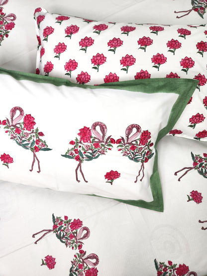 FLAMINGO HAND BLOCK PRINTED BEDSHEET WITH TWO PILLOW COVERS