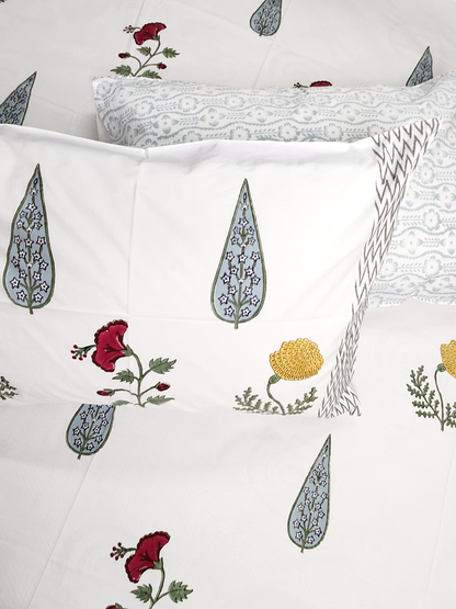 RAJWADI RADIANCE HAND BLOCK PRINTED BEDSHEET WITH TWO PILLOW COVERS