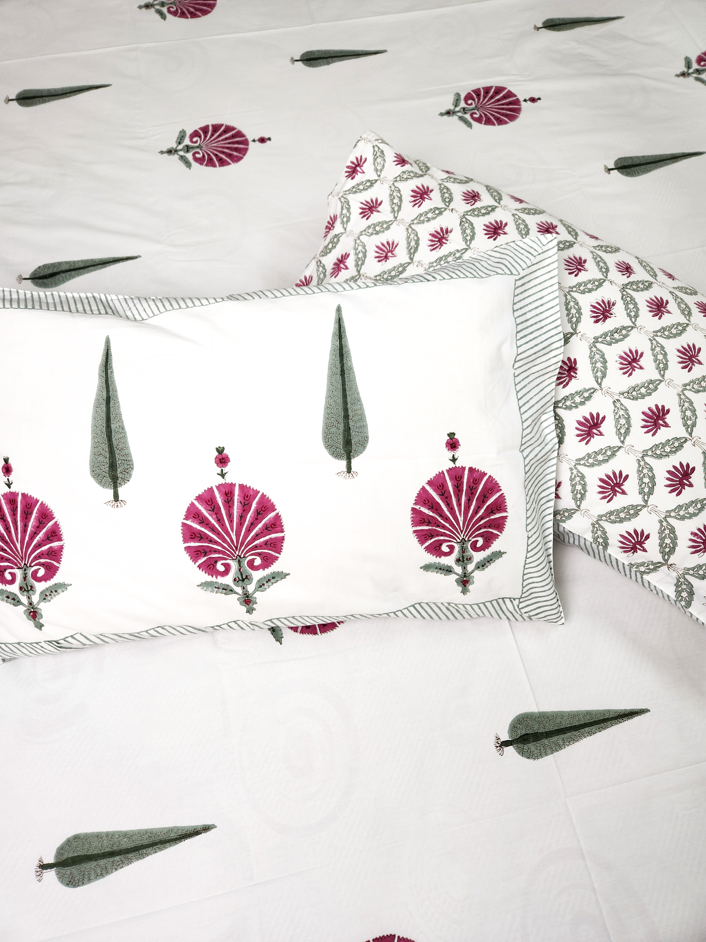 POPPY HAND BLOCK PRINTED BEDSHEET WITH TWO PILLOW COVERS