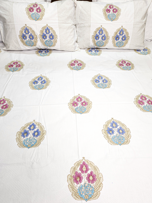 PERFECT HARMONY HAND BLOCK PRINTED BEDSHEET WITH TWO PILLOW COVERS