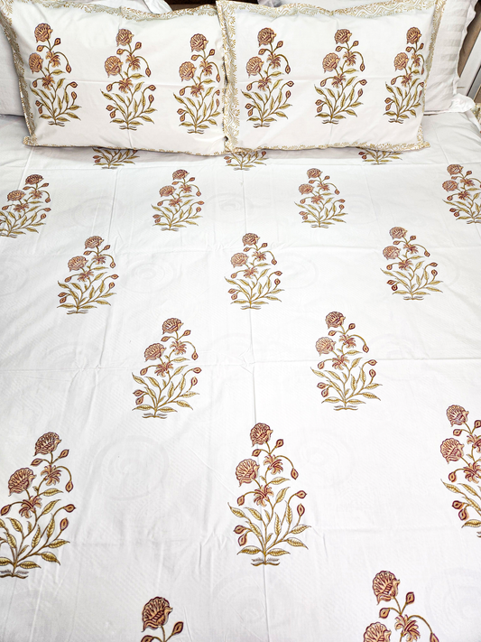 RUSTIC BEAUTY HAND BLOCK PRINTED BEDSHEET WITH TWO PILLOW COVERS