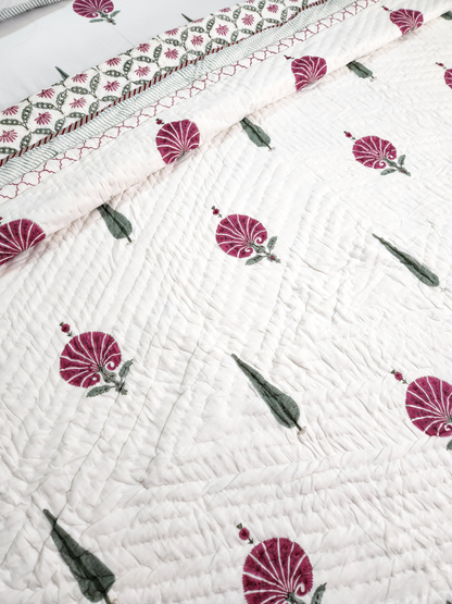 POPPY HANDBLOCKED DOUBLE BED QUILT