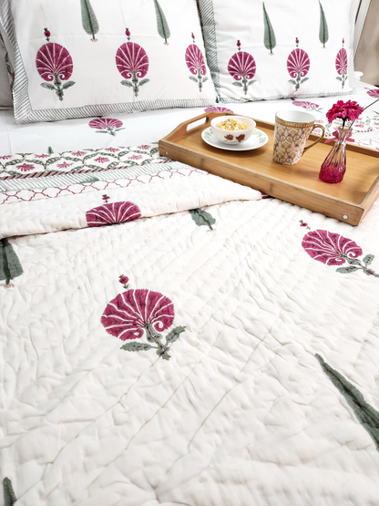 POPPY HANDBLOCKED DOUBLE BED QUILT